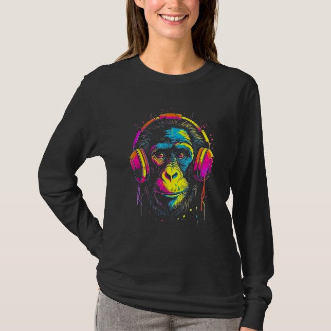 T-shirt Monkey DJ with Headphones  Music Deejay Disc Jocke (Devant)