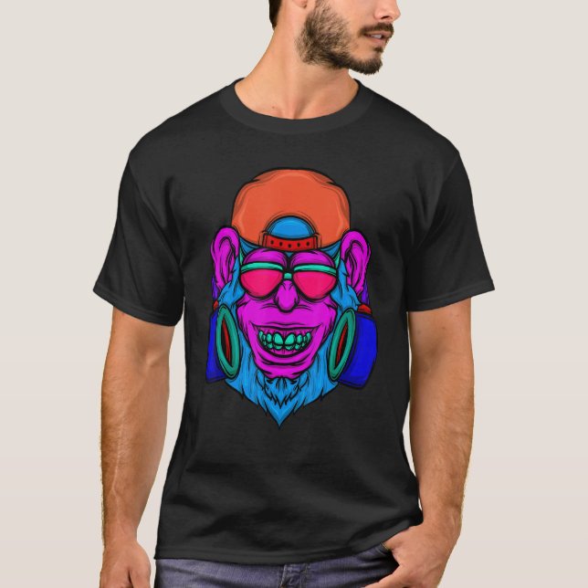 T-shirt Monkey Dj Zookeeper Music Primate Retro 80's 90's (Devant)
