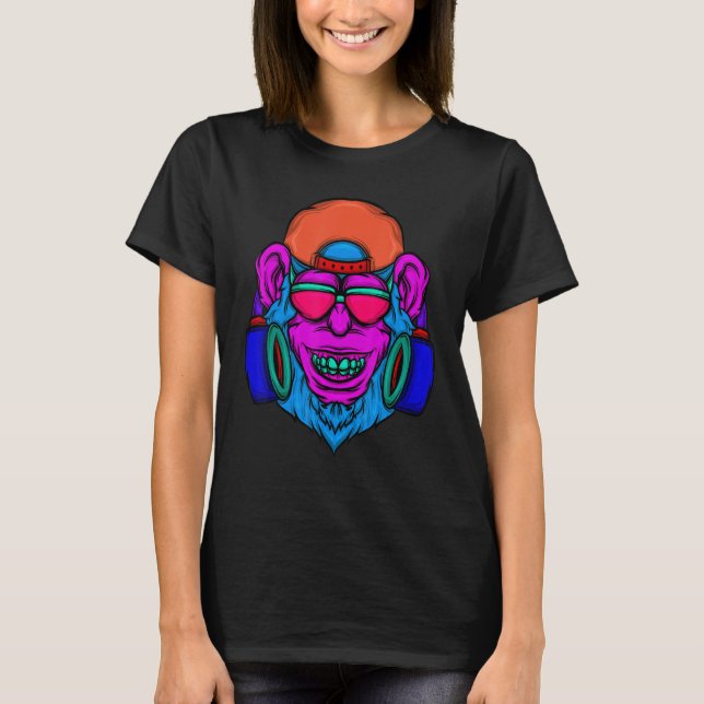 T-shirt Monkey Dj Zookeeper Music Primate Retro 80's 90's (Devant)