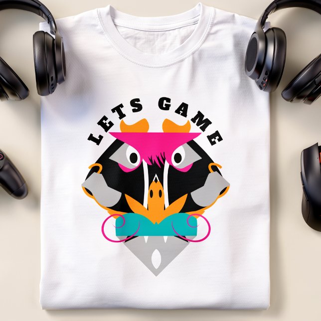 T-shirt Monkey Gaming Pink (Game on! Bold colors and a wild face. Customize the phrase and make it yours.)