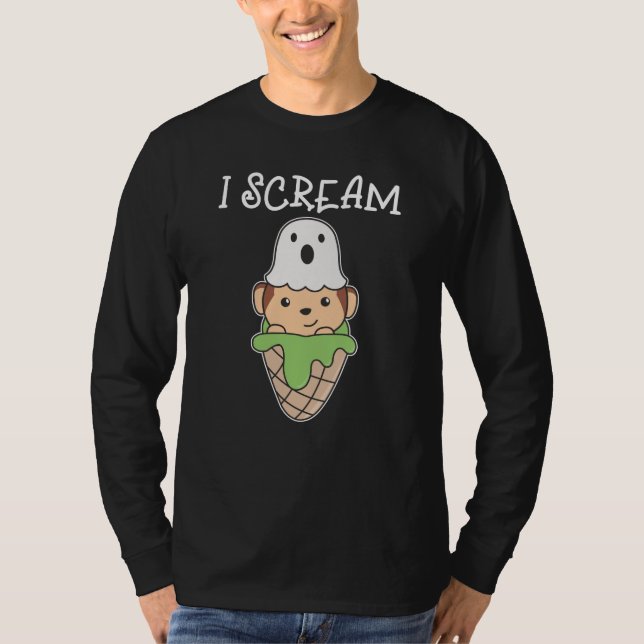 T-shirt Monkey Halloween Ghost I Scream Ice Pun (Devant)