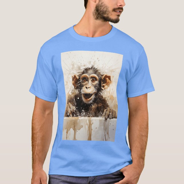 T-shirt Monkey in bathtub Funny animal art family (Devant)