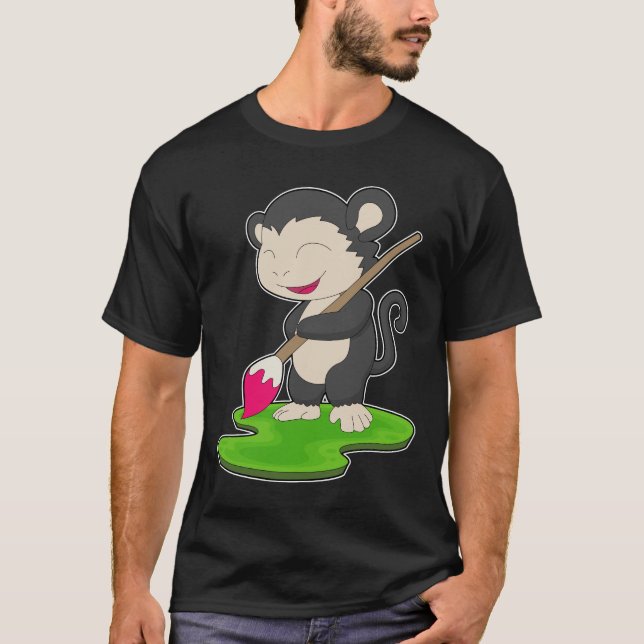 T-shirt Monkey Painter Paintbrush Painting (Devant)