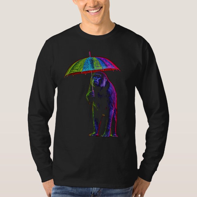 T-shirt Monkey Umbrella Colourful Creative Zoo Animal Artw (Devant)
