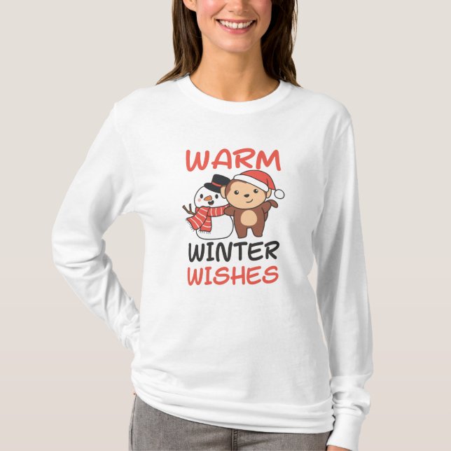 T-shirt Monkey Warm Winter souhaite Snowman (Devant)