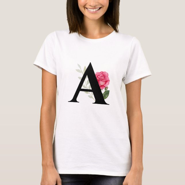 T-shirt Monogram Initial Letter A dans le rose blanc (Devant)