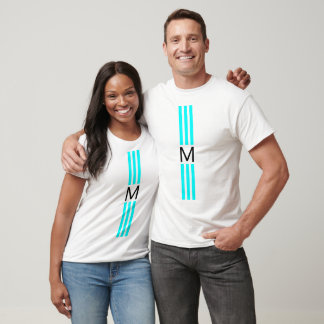 T-shirt Monogram Modern Rayures Aqua