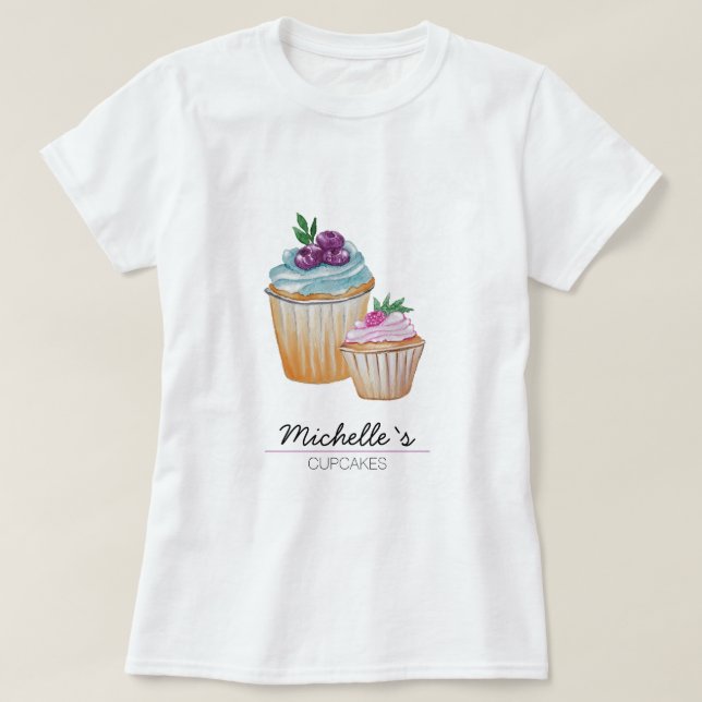 T-shirt Monogramme aquarelle de gâteaux et de fruits (Design devant)
