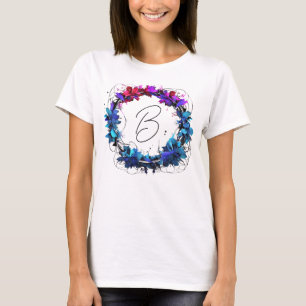 T-shirt Monogramme bleu rose rose rose fleuri couronne