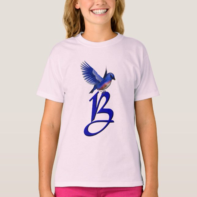 T-shirt Monogramme Bluebird initiale B Élégant  (Devant)