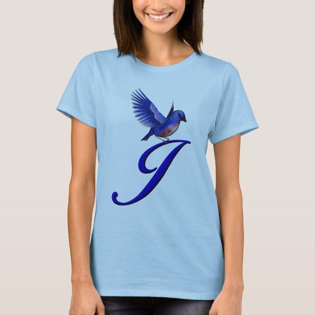 T-shirt Monogramme Bluebird Initiale J Élégant (Devant)