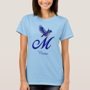 T-shirt Monogramme Bluebird Initiale M Élégant Personnalis