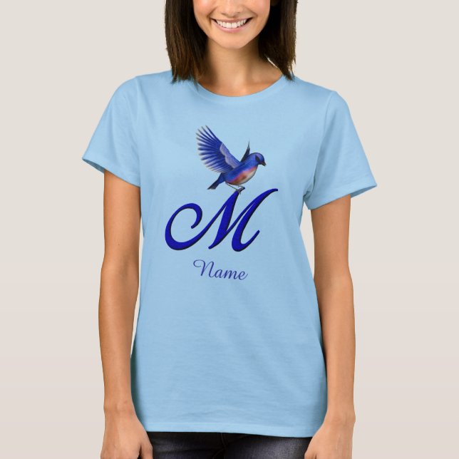 T-shirt Monogramme Bluebird Initiale M Élégant Personnalis (Devant)