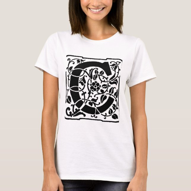 T-shirt Monogramme C initial. Nom floral Motif Customisé (Devant)