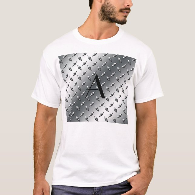 T-shirt Monogramme d'acier en plaque d'argent diamant (Devant)