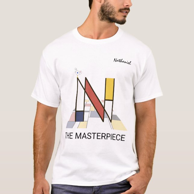 T-shirt Monogramme D'Art Moderne Et Oiseau Sympa - Lettre  (Devant)