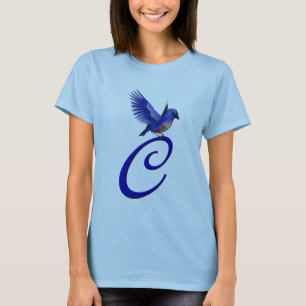 T-shirt Monogramme de bleuet initial C élégant