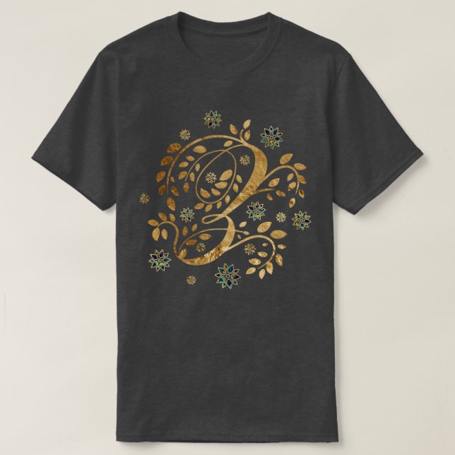 T-shirt Monogramme de calligraphie dorée de luxe avec lett (Design devant)