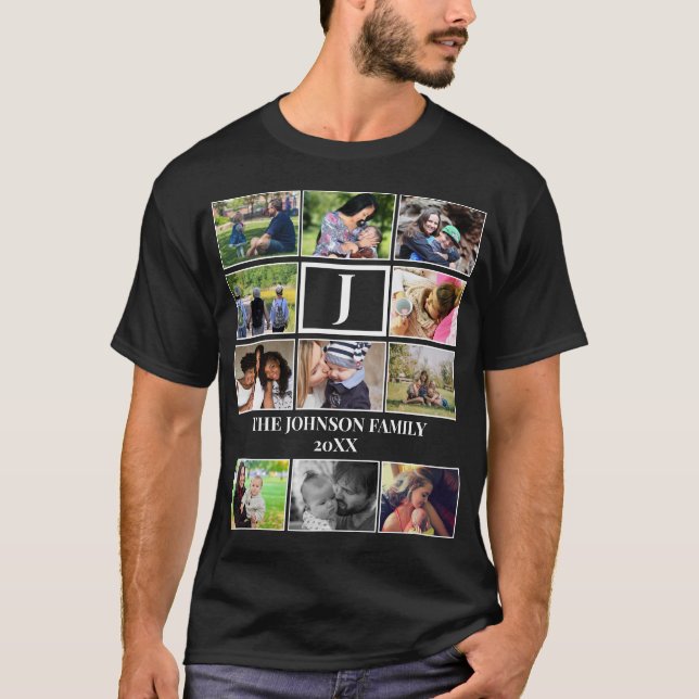 T-shirt Monogramme de famille personnalisé 11 Collage phot (Devant)