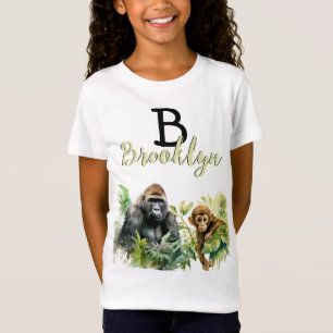 T-Shirt Monogramme de la jungle de chimpanzé de gorille pe