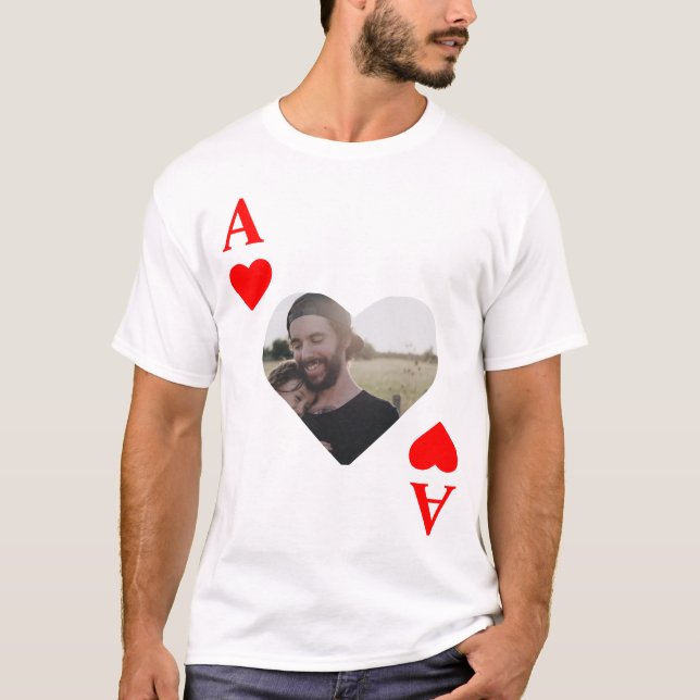 T-shirt monogramme de photo de coeur de poker moderne pers (Devant)