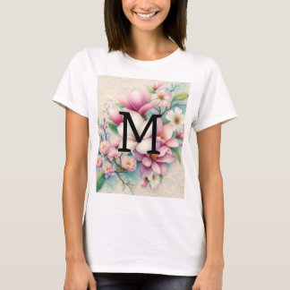 T-shirt Monogramme dentelle rose violet fleurs de magnolia