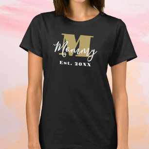 T-shirt Monogramme d'or de maman personnalisée Année d'éta