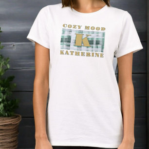 T-shirt Monogramme douillette humeur vert blanc plaid or t