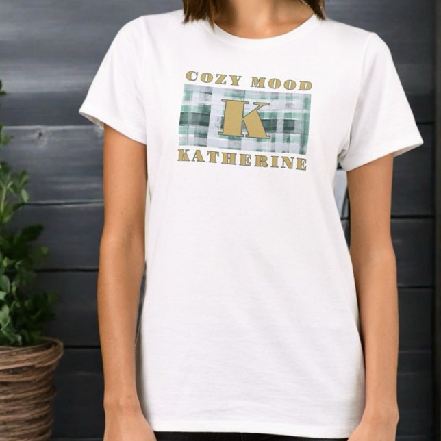 T-shirt Monogramme douillette humeur vert blanc plaid or t (Créateur téléchargé)