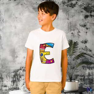 T-shirt Monogramme E tribal et doodle coloré et amusant 