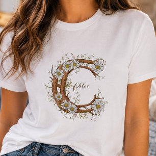 T-shirt Monogramme Élégant C : Floral & Vignes Personnalis