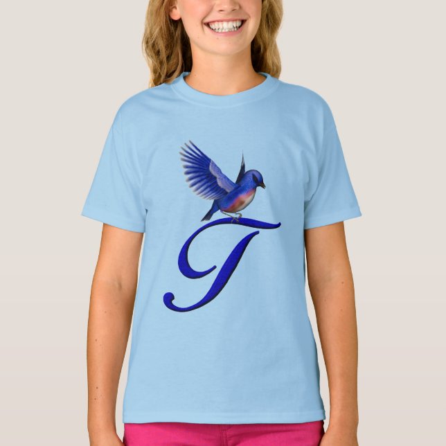 T-shirt Monogramme élégant de Bluebird Initiale T (Devant)