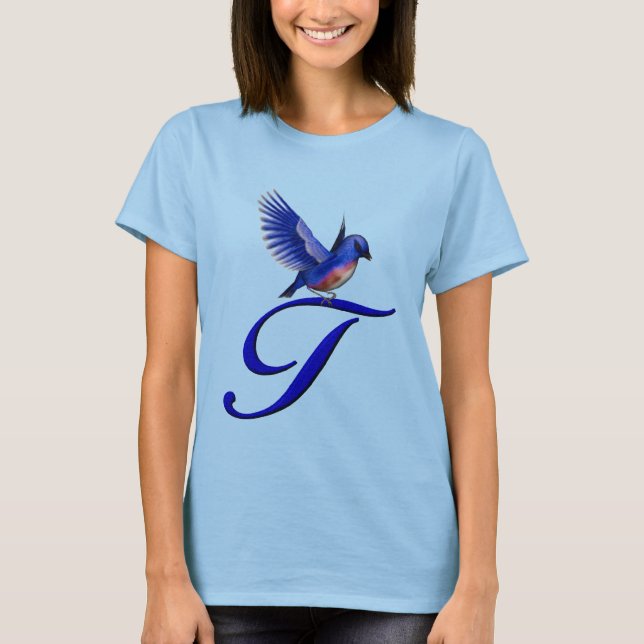 T-shirt Monogramme élégant initial T Bluebird (Devant)