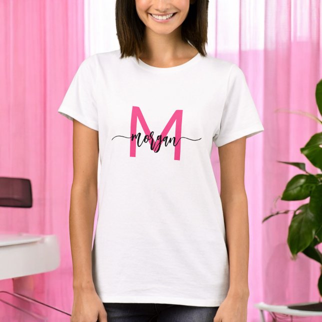 T-shirt Monogramme élégant rose chaud moderne (Créateur téléchargé)