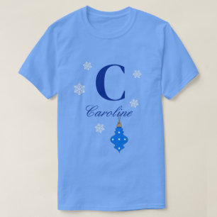 T-shirt Monogramme et nom avec ornement bleu