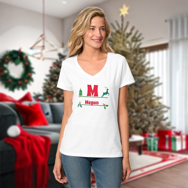 T-shirt Monogramme et nom personnalisés de Noël Femmes (Créateur téléchargé)