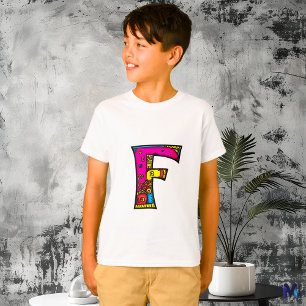T-shirt Monogramme F tribal et doodle coloré et amusant