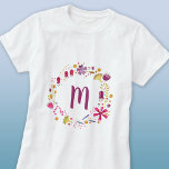 T-shirt Monogramme floral<br><div class="desc">Jolie couronne d'aquarelle fleurie entourant un monogramme. Personnalisez en changeant le premier.</div>