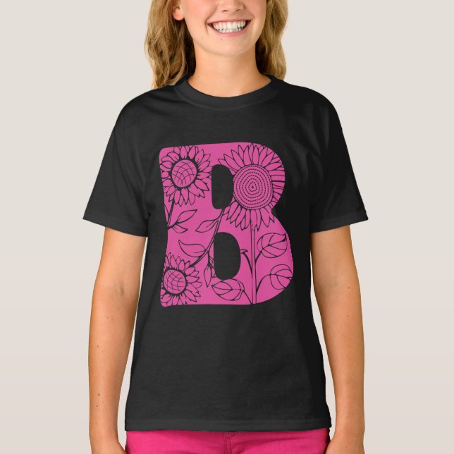 T-shirt monogramme floral B lettre majuscule (Devant)