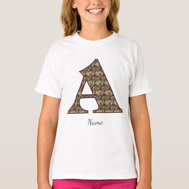 T-shirt Monogramme floral initial A Élégant  (Devant)