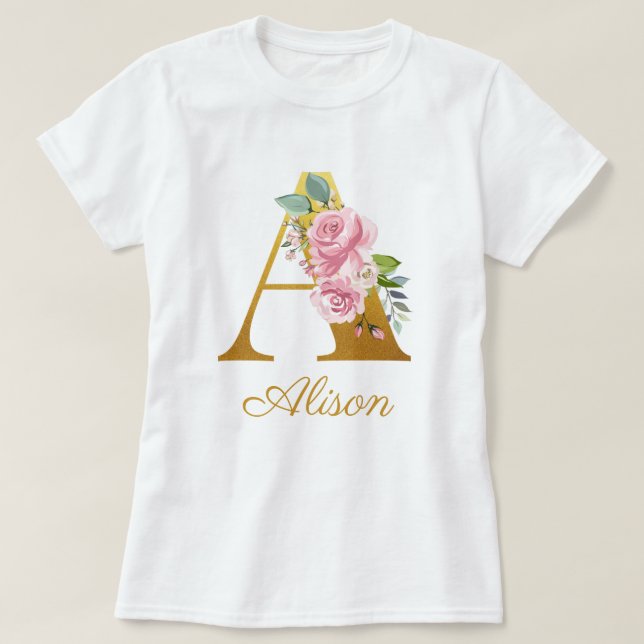 T-shirt Monogramme floral Nom personnalisé Botanique initi (Design devant)