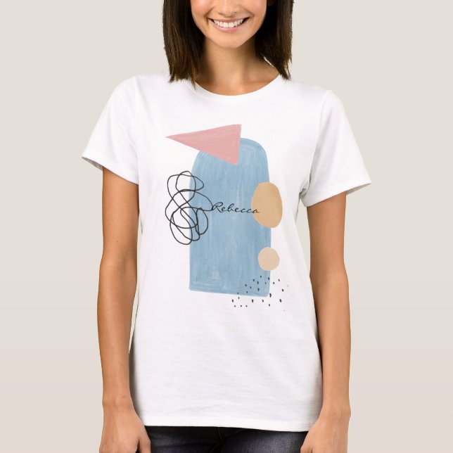 T-shirt Monogramme Formes Abstraites Modernes Rose Bleu  (Devant)