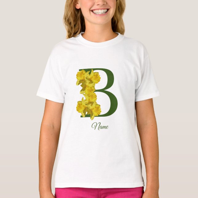 T-shirt Monogramme initial B personnalisé jonquille (Devant)