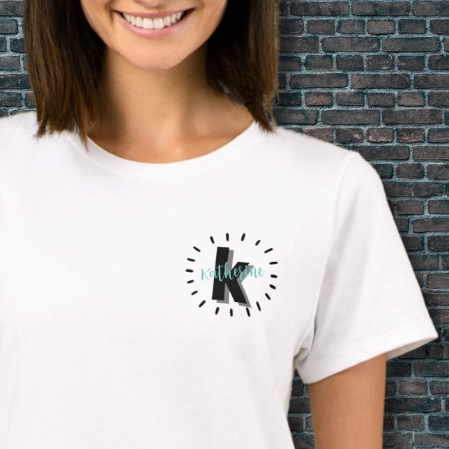 T-shirt Monogramme Initial de Nom Simple Moderne (Cute Simple Modern Name Initial Monogram T-Shirt)