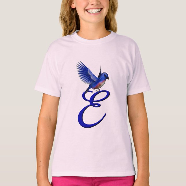 T-shirt Monogramme Initial E Élégant Bluebird  (Devant)