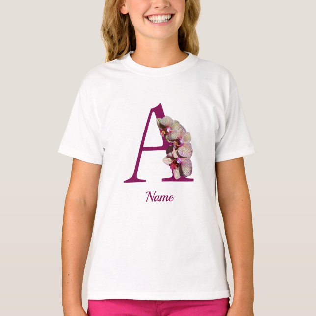T-shirt Monogramme Initial Élégant A Orchidée Personnalisé (Devant)