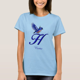 T-shirt Monogramme Initial H Bluebird Élégant Personnalisé