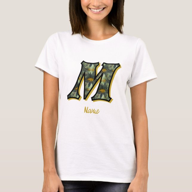T-shirt Monogramme Initial M Art Floral De Marguerites Per (Devant)