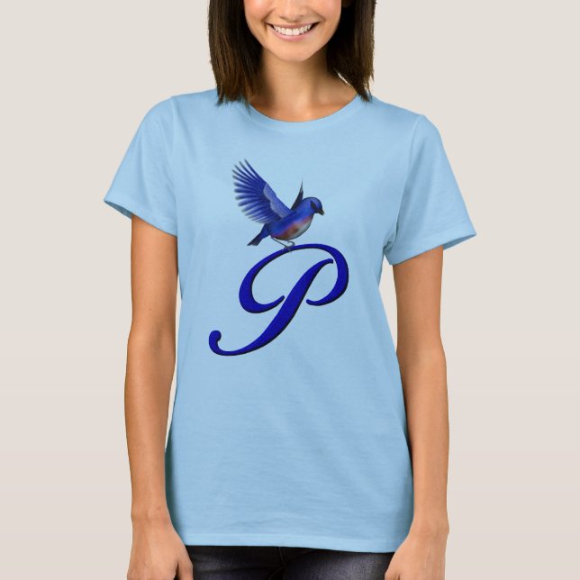 T-shirt Monogramme Initial P Élégant Bluebird (Devant)
