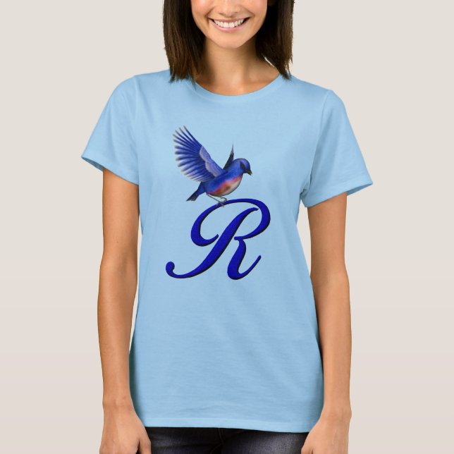T-shirt Monogramme Initial R Élégant Bluebird (Devant)